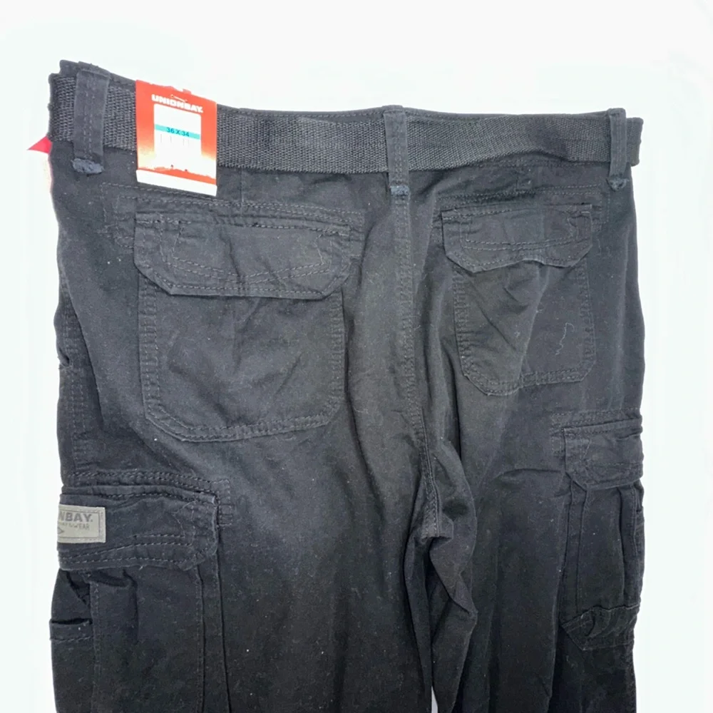 Unionbay Survivor Cargo Pants Mens 36x34 Black Utility Work Pants Belted NWT